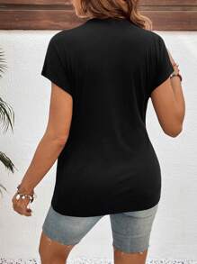 SHEIN Maternity Casual Solid Color Wrap Short Sleeve Nursing T-Shirt, Summer - Grey - View 2