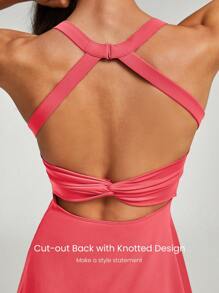 GLOWMODE FeatherFit™-Air Game Set Váy yếm thắt nút ngắn Peekaboo dáng chữ A mặc hàng ngày mùa hè, thấm hút mồ hôi nhanh, chống nhăn - Màu Hồng  San hô - Xem 3