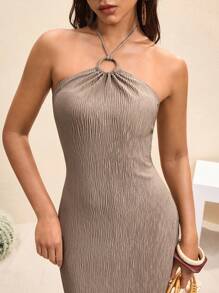 BY FELIZIA Brown Strapless Beaded Open Back High Slit Elegant Maxi Dress