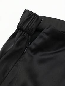 SHEIN PETITE 大码女式优雅多用途黑色缎面裙子，长裙，青春时尚 - 黑色 - 查看 6