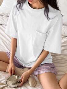 DAZY 2pcs Loose Casual Short Sleeve Women Pajama Set - White - View 3