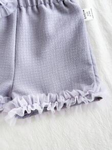 SHEIN Vintaside Kids Baby Girl Minimalist Sweet Lady Net Top & Shorts Set, Suitable For Summer