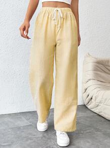 SHEIN PETITE Pantalones rectos de talle con cinturón de mujer a rayas