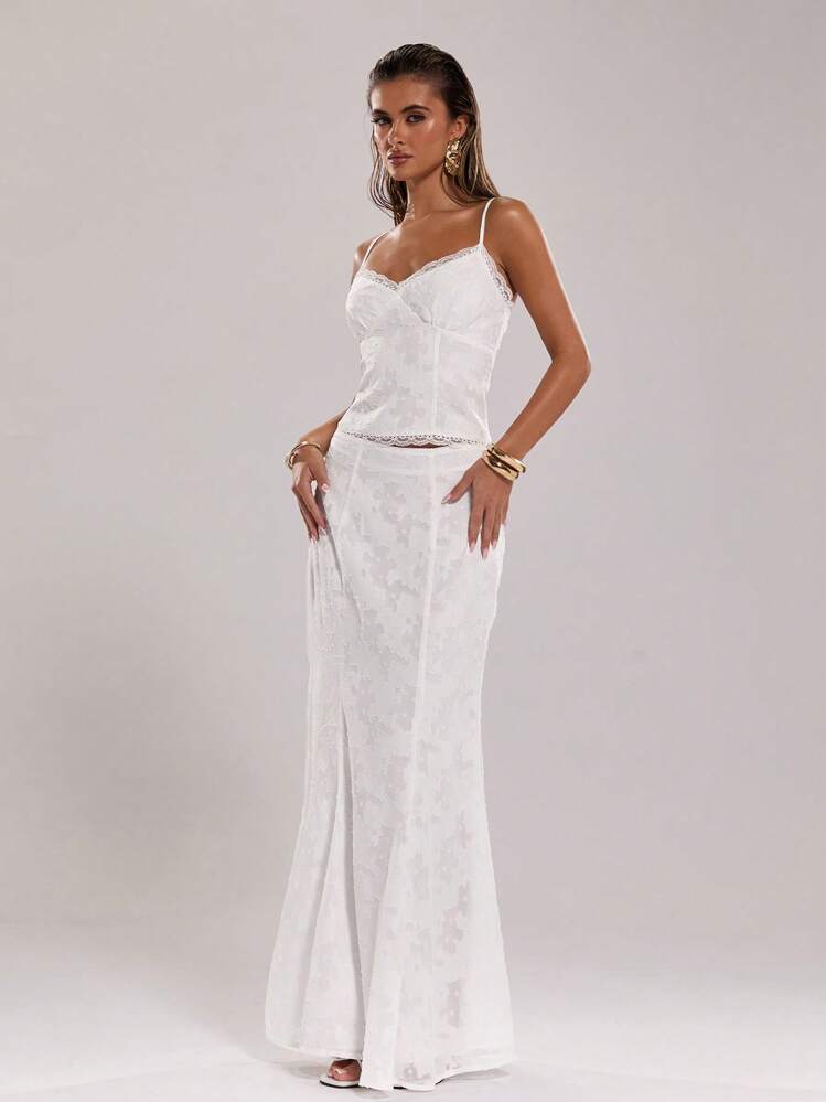 SHEIN BAE Women's Elegant White Woven Fabric Camisole With Delicate Lace Trim And Spaghetti Straps - White - View 7