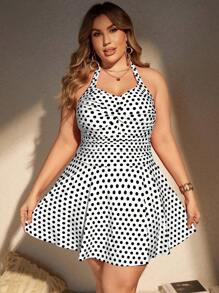 Swim Lushoire 大码女式随机印花吊带背心遮臀连体泳衣，休闲与度假 - 黑與白 - 查看 6