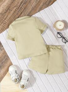 Souflis Souflis 2pcs Baby Boys Formal Gentleman Suit Set, Lapel Short Sleeve Single-Breasted Blazer Jacket + Elastic Waist Casual Shorts, Summer Series, Fashion Handsome, Suitable For Birthday Party, Dinner, Performance, Wedding, Full Moon, Baptism, Anniversary, Outdoor Wear, Wedding, Wedding Guest, Ring Boy, Page Boy, Baby's First Mother's Day Outfit, Family Matching Outfits
