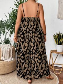 SHEIN LUNE Plus Size Casual Allover Print Sleeveless Backless Jumpsuit - Multicolor - View 2