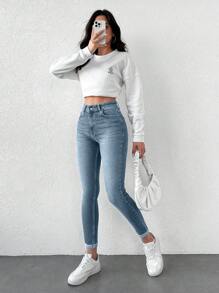EURMUSE Women's Slim Fit Casual Versatile Denim Jeans With Pockets - Light Wash - View 5