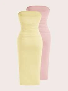 SHEIN EZwear Váy midi bó sát không tay nhiều màu dành cho nữ, thanh lịch - Nhiều màu - Xem 2