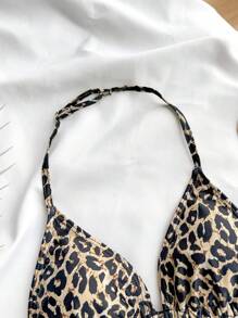 SHEIN Teen Girl Leopard Print Spaghetti Strap Tankini Swimwear Top & Bottom Set, Summer Vacation