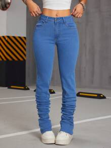 SHEIN ICON Butterfly Print Distressed Women Skinny Stacked Jeans - Medium Wash - View 2