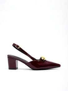 CUCCOO BIZCHIC Women's Back Strap Decor Bowknot Lolita Style High Heel Pumps, Burgundy Color - Redwood - View 2