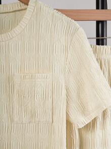 2 Peças Conjunto de Pijama para Adolescentes, Conjunto de Cor Damasco de Manga Curta Casual Macia e Calça Comprida, Tecido Jacquard Texturizado, Elástico, Malha Respirável, Lavável em Máquina, Ajuste Confortável, Fácil Cuidado, Conjunto Combinando Mãe e Filho (1 Conjunto Vendido Separadamente)