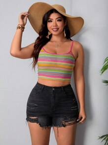 SHEIN LUNE Plus Size Ripped Denim Shorts - Black - View 4