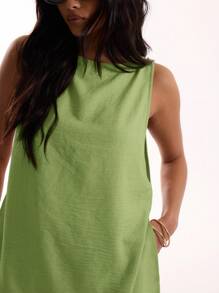 MUSERA 无袖长款亚麻质感上衣，度假海滩优雅宽松机场假日海滩婚礼宾客外出上衣，优雅春夏节日嘉年华必备。 - 橄欖綠 - 查看 5