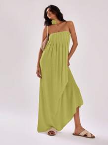 MUSERA Đầm maxi xếp ly dáng rộng, kiểu quây ngực, thích hợp cho kỳ nghỉ hè, lễ tốt nghiệp, dạ hội, dự tiệc cưới ở Ibiza, đi biển, mùa thu, buổi tối hẹn hò, thanh lịch, đầm dài mùa thu. - Màu xanh Ô liu - Xem 5