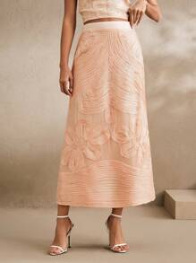 Anewsta 女士优雅优质刺绣花卉裙，适合春季、夏季、度假、休闲装和毕业裙 - 香檳色 - 查看 1