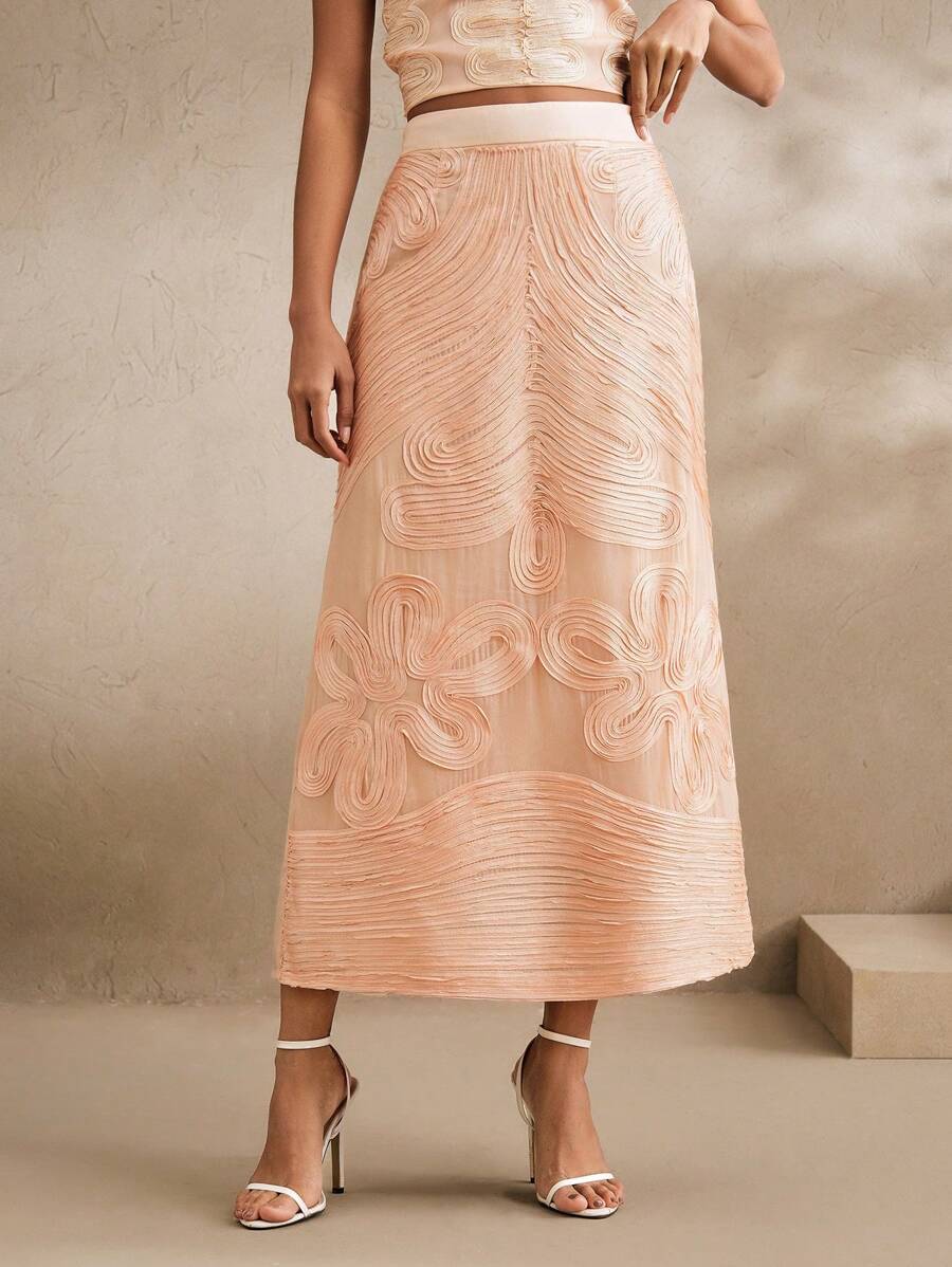 Anewsta 女士优雅优质刺绣花卉裙，适合春季、夏季、度假、休闲装和毕业裙 - 香檳色 - 查看 1