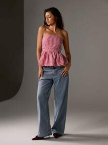 TRNVIE Áo cánh đơn giản họa tiết hoa nhỏ xinh dành cho nữ, đa năng cho mùa xuân/hè - Đỏ và trắng - Xem 3