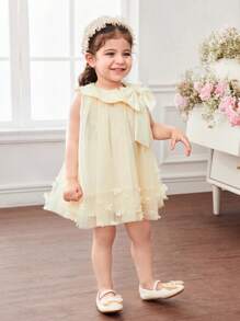 Plus Size Apricot Sheer Bowknot Summer Dress - Apricot - View 6