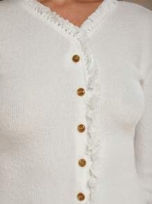 COSMINA Jednokolorowa damska sukienka mini z długim rękawem i frędzlami