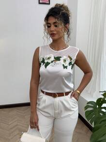 Flirla Plus Size Women's Bestselling Embossed Floral Print Shirt - Multicolor - View 5