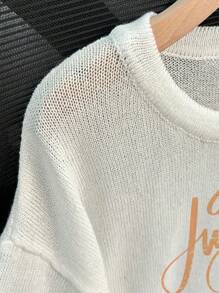 SHEIN LUNE 女士夏季休闲宽松桃色字母印花 T 恤 - 白色 - 查看 4