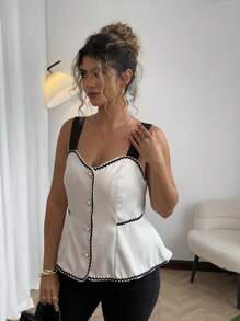 Flirla Plus Size Women Minimalist Style Tank Top, Suitable For Summer - Apricot - View 4