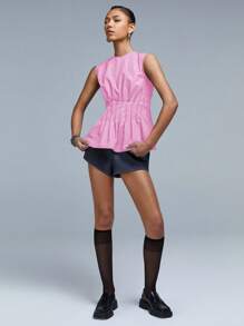 Athîral 女式百褶腰圆领无袖上衣 - 粉色 - 查看 3