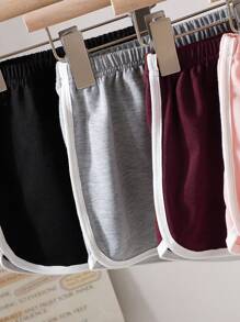 5pcs/Pack Baby Girl Elastic Waist Contrasting Trim Casual Shorts, Summer - Multicolor - View 6