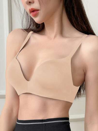 DAZY Women's Solid Color Simple Thin Seamless Comfortable Adjustable Strap Spaghetti Strap Bra,Back To School Clothes