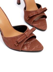 CUCCOO CHICEST New Fashionable Versatile Rhinestone Bowknot Strap Stiletto High Heel Sandals - Rust Brown - View 4