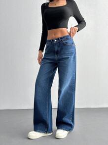 EURMUSE Women'sCasual Simplistic Button Fly Denim Jeans For Everyday Wear - Medium Wash - View 5