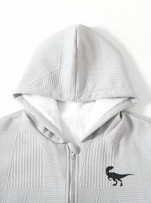 SHEIN 2pcs Tween Boys' Casual Textured Fabric Hoodie & Pants Set - Grey - View 6