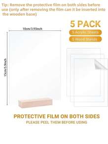 10 件透明矩形亚克力卡，带木质底座，婚礼派对宾客名单座位卡，空白亚克力板用于座位标志，适用于婚礼、宴会、派对、办公室情人节、情人节婚礼、生日、复活节、婚礼用品、派对礼品、派对用品、派对用品、装饰品、万圣节装饰、学校用品