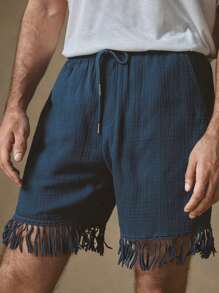 Manfinity VCAY Men's Woven Mid-Waist Straight Leg Casual Shorts, Suitable For Summer