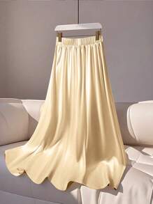 Franclia Petite 法式 A 字形缎面夏季半身裙 - 杏色 - 查看 2