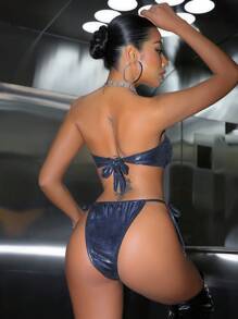 Slaydiva Metallic Coated Starfish Linked Women's Tankini Bikini Set Set For Summer Beach Vacation - Royal Blue - View 2