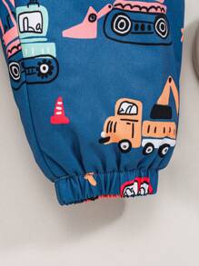 SHEIN 嬰兒男童卡通車印花連帽絨毛連體衣