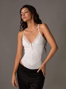 TRNVIE Women's Versatile Lace Bodysuit For Resort, Spring/Summer - White - View 7