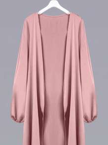 Al Najma Áo khoác ngoài kiểu Ả Rập tay đèn lồng màu trơn cho nữ, Abaya Maxi thường ngày, dùng cho trang phục thường ngày/ở nhà, áo choàng kín đáo - Màu Hồng  San hô - Xem 4