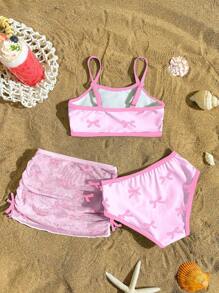 年轻女孩泳衣套装，可爱比基尼套装，运动分体泳衣 - 淺粉色 - 查看 2