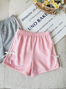 2pcs/Set Babygirl Cute Knitted Bow Decor Shorts, Versatile For Summer - Multicolor - View 4