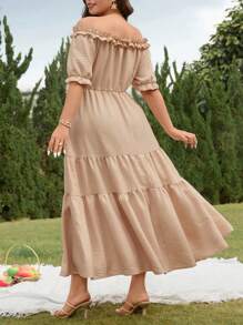 Breezaya Holidaya LUNE Women's Short Sleeve Dress With Ruffle Ruffle And Cinched Waist Detail Maxi Women Outfit - Apricot - View 2