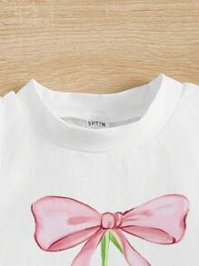 SHEIN 年轻女孩可爱甜美蝴蝶结和樱桃印花休闲简约卡通图案无袖圆领背心，适合夏季