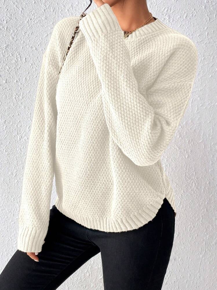 EMERY ROSE 女士纯色长袖圆领简约时尚套头毛衣针织套头衫秋冬 - 米色 - 查看 3