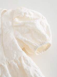 Cozy Pixies Baby Girl 3D Bow Decor Round Neck Puffed Sleeve Cinched Waist A-Line Dress