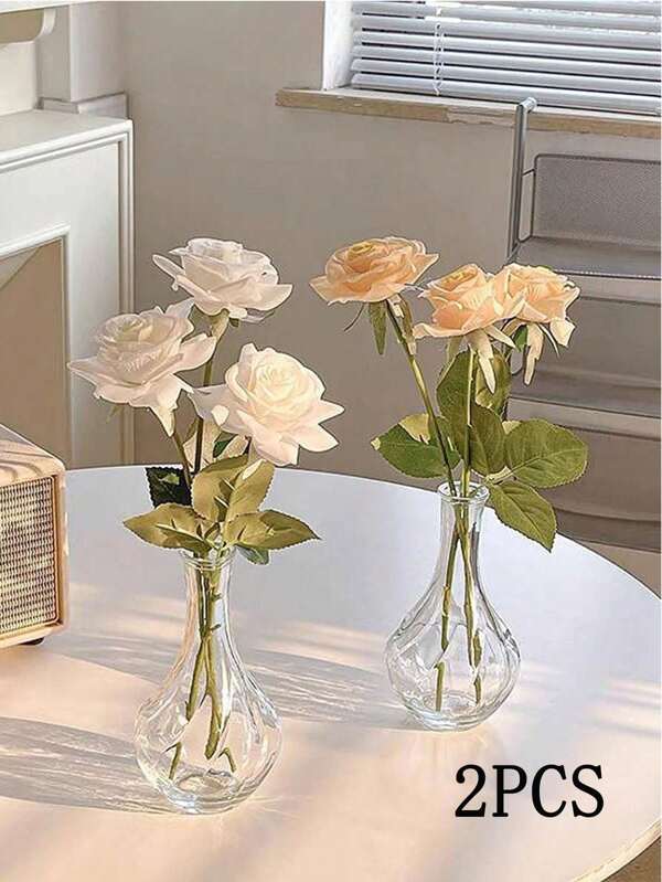 1pc/2pcs Vintage Coil Hydroponic Clear Glass Vase, Room Decor, Home Ornament Tabletop Flower Vase