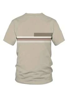 Manfinity Homme Camiseta de manga corta de cuello redondo con estampado de rayas para hombres de talla grande en verano