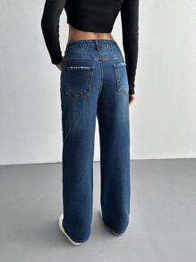 EURMUSE Women'sCasual Simplistic Button Fly Denim Jeans For Everyday Wear - Medium Wash - View 2